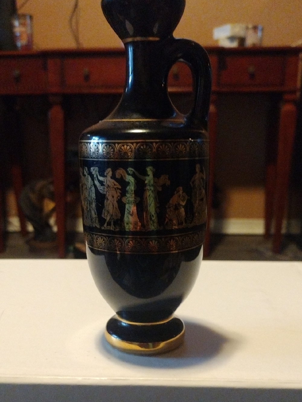 Black Greek-Style Decorative Vase with Gold Detailing